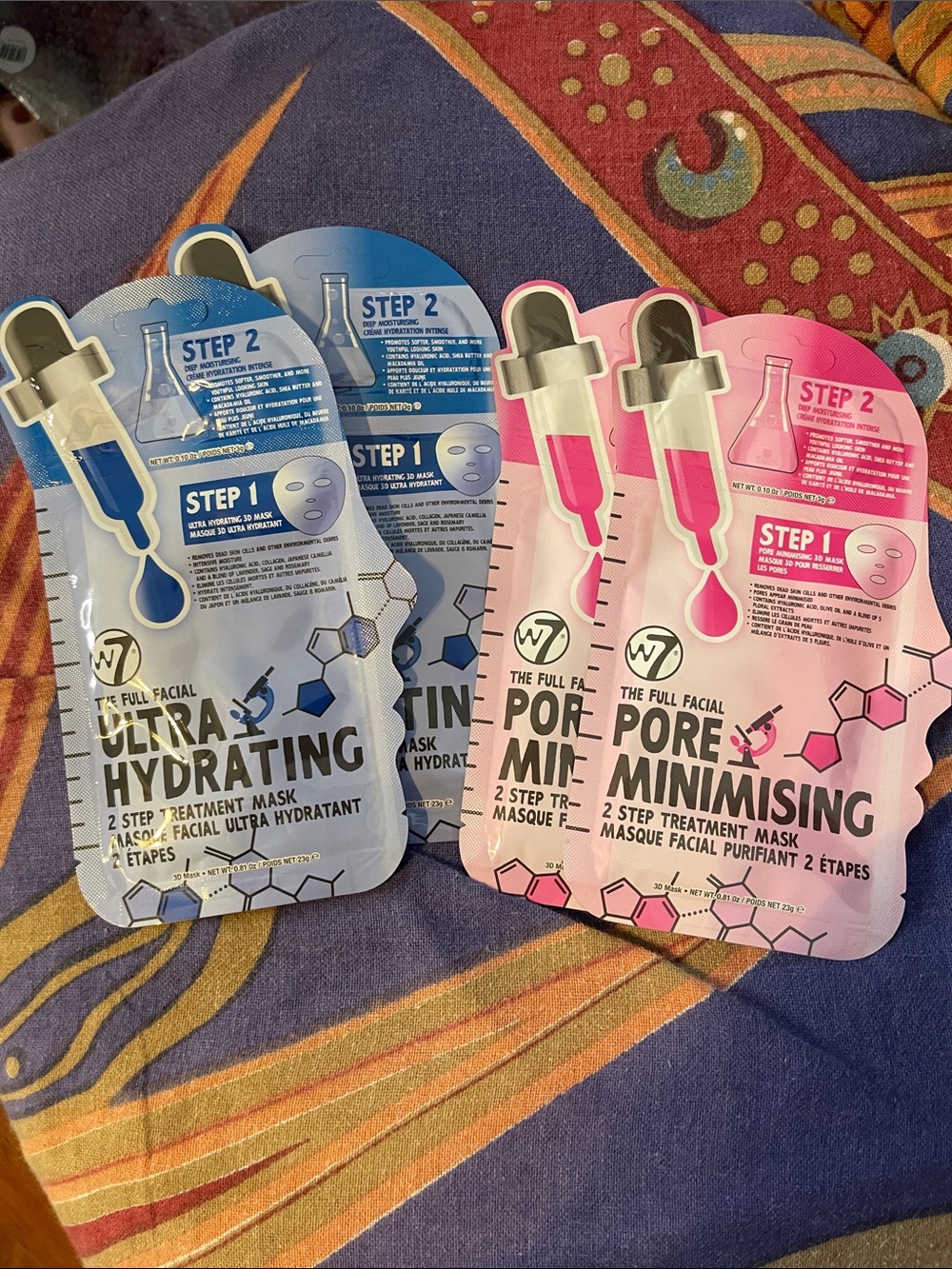 W7 The Full Facial Sheet Mask Duo - Hydrating (Blue) & Pore Minimising (Pink)